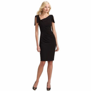 David Meister Black Asymmetrical Flutter Sheath Sophisticated Dress Size 4
